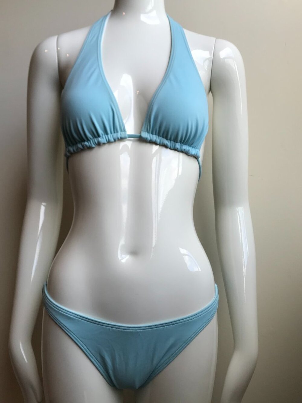 Billabong surf baby blue reversible white halter top low rise bikini set